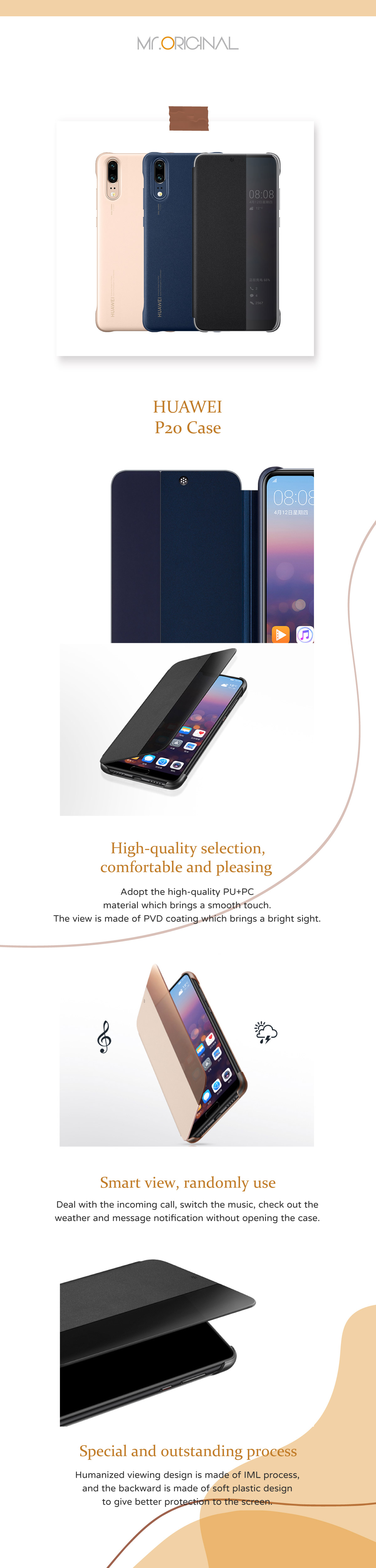 Funda abatible abatible de calidad original Huawei P20 pro Smart View PC +  PU 6.1